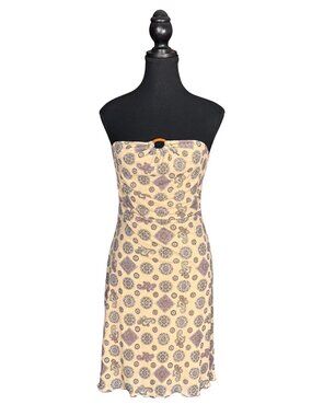 Vintage Y2K Neutral Strapless Paisley Mini Summer Dress • Made in USA